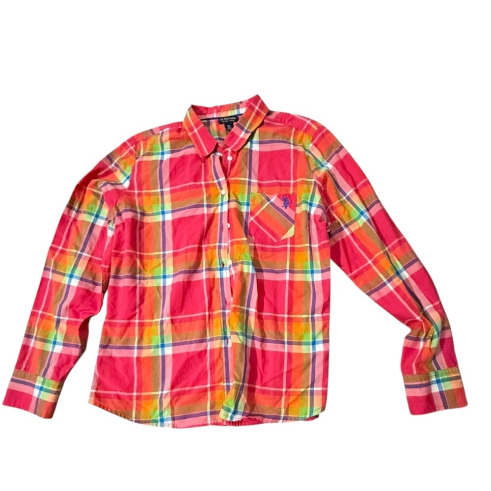 U.S. Polo Assn. Pink and Yellow Plaid Button-Down Shirt - Picture 4 of 5
